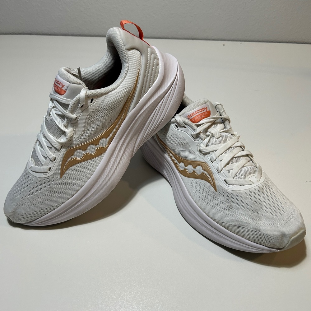 Saucony Lancer Run Womens 9.5 White Gold Orange Running Shoes S11048-102